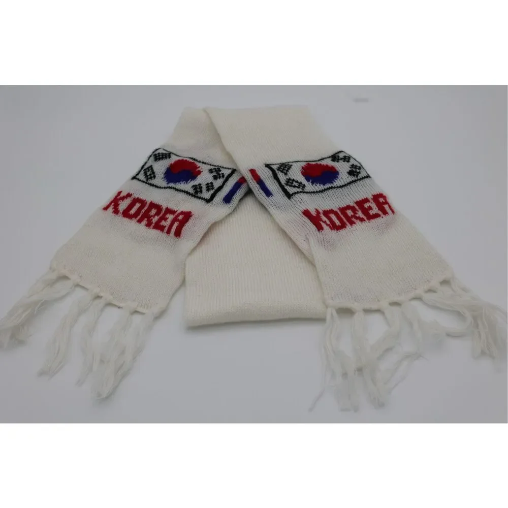 Vintage Korea Flag Knit Scarf‎ Fringe Long Skinny Souvenir